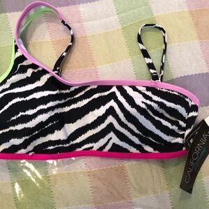 California Waves Zebra Print Swim Top Size M
